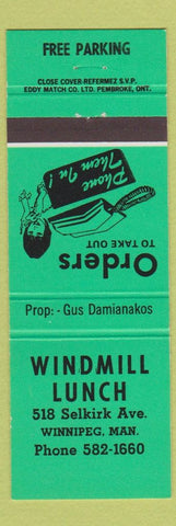 Matchbook Cover - Windmill Lunch Winnipeg MB