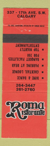Matchbook Cover - Roma Ristorante Calgary AB