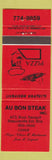 Matchbook Cover - Au Bon Steak Beauceville QC Pizza