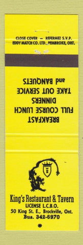 Matchbook Cover - King's Restaurant Tavern Brockville ON YELLOW