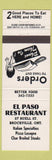 Matchbook Cover - El Paso Restaurant Brockville ON Pizza