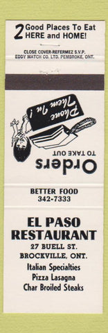 Matchbook Cover - El Paso Restaurant Brockville ON Pizza