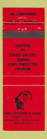Matchbook Cover - King's Restaurant Tavern Brockville ON RED