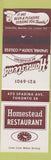 Matchbook Cover - Homestead Restaurant Spadina Toronto ON