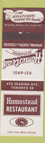 Matchbook Cover - Homestead Restaurant Spadina Toronto ON
