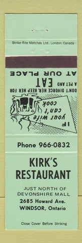 Matchbook Cover - Kirk's Restaurant Windsor ON