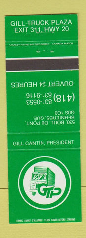 Matchbook Cover - Gill Truck Stop Bernieres QC