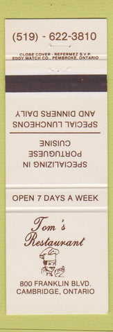 Matchbook Cover - Tom's Restaurant Cambridge ON