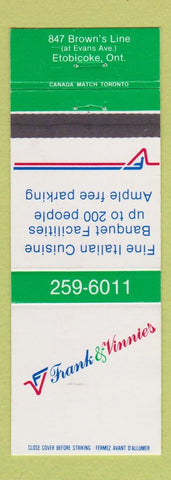 Matchbook Cover - Frank and Vinnie's Italian Etobicoke ON