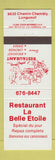 Matchbook Cover - Restaurant La Belle Etoile Longueuil QC