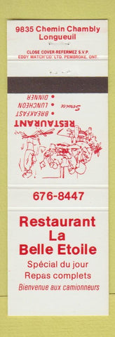 Matchbook Cover - Restaurant La Belle Etoile Longueuil QC