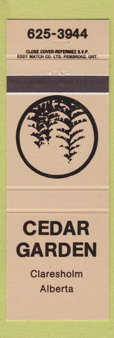 Matchbook Cover - Cedar Garden Claresholm AB