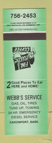 Matchbook Cover - Webb's Service oil gas Caronport SK GREEN