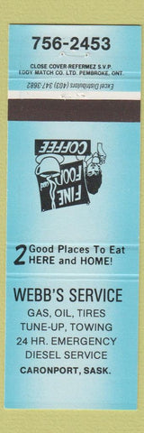 Matchbook Cover - Webb's Service oil gas Caronport SK BLUE