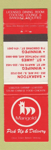 Matchbook Cover - Marigold Restaurant Saskatoon SK Winnipeg MB St James