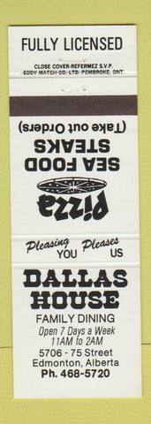 Matchbook Cover - Dallas House Pizza Edmonton AB