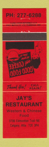 Matchbook Cover - Jay's Restaurant Calgary AB
