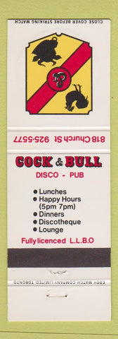 Matchbook Cover - Cock and Bull Disco Pub Toronto ON