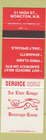 Matchbook Cover - Au Lion Rouge Beverage Room Moncton NB