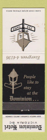 Matchbook Cover - Dominion Hotel Victoria BC