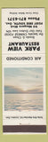Matchbook Cover - Park View Restaurant Fort Erie South ON