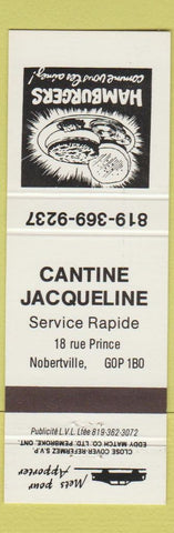 Matchbook Cover - Cantine Jacqueline Nobertville QC