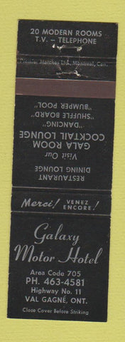 Matchbook Cover - Galaxy Motor Hotel Val Gagne ON