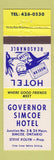 Matchbook Cover - Governor Simcoe Hotel Simcoe ON