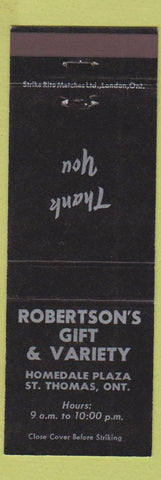 Matchbook Cover - Robertson's Gift and Variety ST Thomas ON