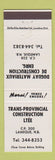 Matchbook Cover - Trans Provincial Construction Lameque NB