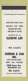 Matchbook Cover - Gordon Son Restaurant Westmount QC