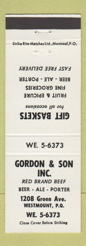 Matchbook Cover - Gordon Son Restaurant Westmount QC