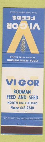 Matchbook Cover - Vigor Feeds Bodman seed North Battleford SK
