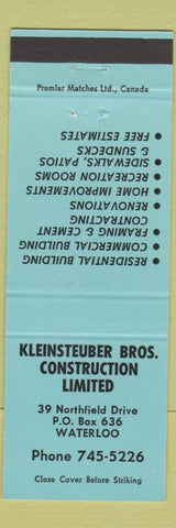 Matchbook Cover - Kleinsteuber Bros Construction Waterloo ON