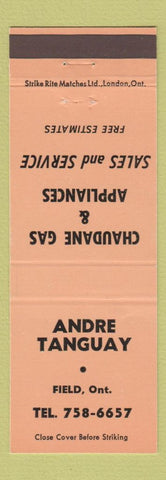 Matchbook Cover - Andre Tanguay Field ON Chaudane Gas Appliances