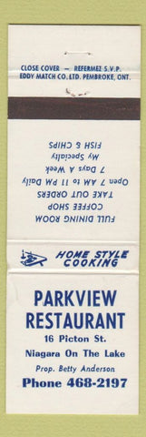 Matchbook Cover - Parkview Restaurant Niagara on the Lake ON