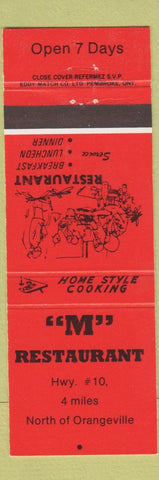 Matchbook Cover - M Restaurant Orangeville ON RED