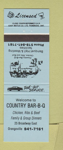 Matchbook Cover - Country BBQ Orangeville ON BLUE