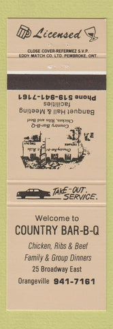 Matchbook Cover - Country BBQ Orangeville ON TAN