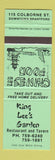 Matchbook Cover - King Lee's Garden Chinese Brantford ON GREEN