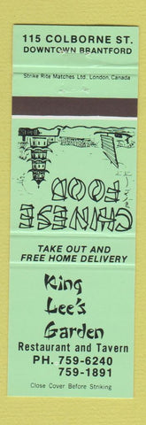 Matchbook Cover - King Lee's Garden Chinese Brantford ON GREEN