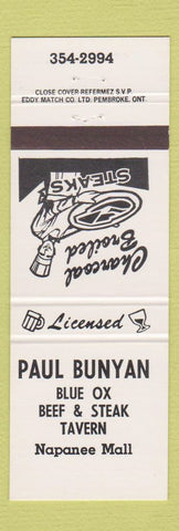 Matchbook Cover - Paul Bunyan Blue OX Beef Steak Napanee ON