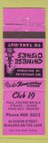 Matchbook Cover - Club 19 Chinese Niagara on the Lake ON