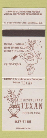 Matchbook Cover - Le Restaurant Texan Montreal QC hockey chicken