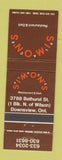 Matchbook Cover - Simon's Place Downsview ON