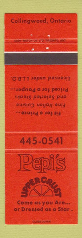 Matchbook Cover - Pepi's Upper Crust Italian Simcoe Collingwood ON