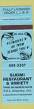 Matchbook Cover - Suomi Restaurant Kilworthy ON