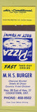Matchbook Cover - MHS Burger Pizza Cookstown ON
