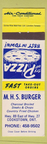Matchbook Cover - MHS Burger Pizza Cookstown ON