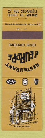 Matchbook Cover - Restaurant D Europe Quebec QC